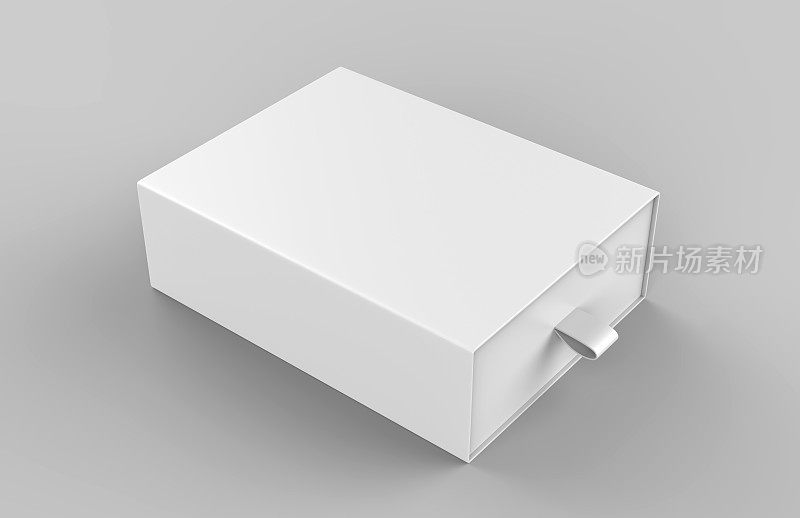 现实的包装纸板滑动抽屉盒在灰色的背景。用于小件物品，火柴和其他东西。3 d渲染图